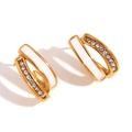 Pendientes en U chapados en oro con esmalte blanco y circonitas micro-pavé finas - Dorado Blanco