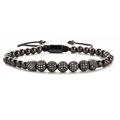 Détail du bracelet réglable en perles noires avec boules en pavé de zircones cubiques - Noir Perle de Cuivre 6MM + Boule de Forage 8MM