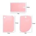 Set of 3 pink plastic cake scrapers with size dimensions for baking and layering - 3-Piece Small Scraper Set / Pink