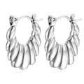 Pendientes de aro croissant minimalistas en acero inoxidable plateado con diseño trenzado - Giro de Croissant Acero (MS-256)