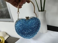 Sky blue heart-shaped rhinestone evening clutch bag with gold round metal handle - 14cmx6cmx13cm / Sky Blue