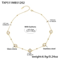 Gold-plated stainless steel necklace with green glass stones and beaded chain detail - Gold Necklace - White Glass Stone