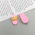Pink resin bear slipper charm for DIY jewelry with yellow strap and metal ring - Pink Bear Slipper