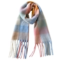 Rainbow plaid tassel scarf in macaron tones, thick mohair style for autumn and winter - Light Pink Rainbow