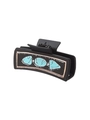 Western style black hair claw clip featuring brown border and turquoise stone pattern - Black Turquoise Faux Stone (90114)