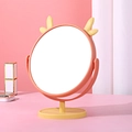 Pink desktop makeup mirror with cute deer ears and rotatable round glass for vanity - Antler / Yellow