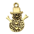 Antique gold snowman charm with heart and snowflake motifs for DIY jewelry crafting - 1pc Snowman Hat 15x20mm