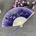 Japanese style bamboo folding fan featuring purple gradient with rabbit and cherry blossoms - No.67 Purple Gradient Wafuu Cherry