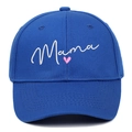 Berretto da baseball in cotone blu reale con ricamo Mama bianco e piccolo cuore rosa - Blu