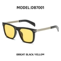Occhiali da sole quadrati alla moda con montatura nera lucida, lenti gialle e aste metallo - C7/Nero Lucido/Lente Gialla / Montatura Nero Lucido Lente Gialla