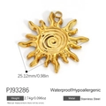 Golden sun pendant in stainless steel with 18K gold plating and spiral center - Blazing Sun Pendant PJ93286