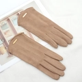 Gants d'hiver femme en daim camel avec boucle dorée élégante et fonction tactile écran - Taille unique / Kaki