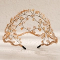 Handmade bridal headband with champagne crystal beads and gold wire for wedding hair - Champagne