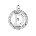 Polished stainless steel letter D pendant necklace with crystal encrusted circle frame - Steel Color (KLJ2725-Z)