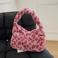 Pink leopard print plush handbag with soft faux fur texture and single shoulder strap - Leopard Print Pink // Great Deal