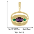 Detail view of a copper floral pendant with purple and green stones and measurements - Style 11 (Gold Oval Purple Main Stone)