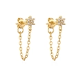 Gold star stud earrings with micro-paved zircons and elegant hanging chain design - White Zircon/Back-hanging