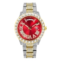 Orologio di lusso da uomo con quadrante rosso e cinturino con diamanti incastonati - Oro Rosso