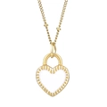 Gold heart lock necklace with white enamel pendant and vertical textured edge detail - Padlock White Enamel Heart Style (KN235275-Z)