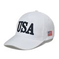 White cotton baseball cap featuring black USA embroidery and US flag side patch - White-USA 45