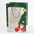 Green Christmas gift bag with Santa Claus, clear PVC window and twisted green handles - Christmas Window Bag (Santa) 5pcs/pack / 24x14x35cm / Green