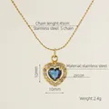 Goldene Edelstahl-Herzkette mit blauem Edelstein und Zirkonia-Halo-Detail - Gold mit blauem Stein