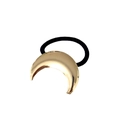 Detail of crescent gold metal hair cuff with black elastic band for sleek ponytails - Gold Crescent