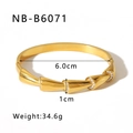Detail of gold bamboo-shaped bangle with cubic zirconia crystals and measurement specs - Gold Bamboo Rhinestone Style (NB-B6071) / 18K Gold
