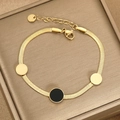 Golden snake chain bracelet with black enamel heart pendant and polished round charms - Gold Black Round Disc (BR-39)