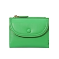 Minimalist green lychee grain leather wallet with gold zipper and button closure - Green