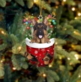 Weihnachtsstrumpf-Anhänger mit Schäferhund, Rentiergeweih und festlicher Weihnachtsmütze - Deutscher Schäferhund Typ 2