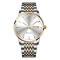 Men's silver and gold watch with round silver dial and day-date display window - Two-Tone Steel White Face