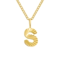 Polished golden stainless steel alphabet S pendant necklace with radial texture detail - S / Gold