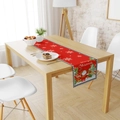 Chemin de table de Noël rouge avec imprimé Père Noël et bordure à carreaux noirs et blancs - XKZQ-02 (Père Noël Flocon Rouge) / 180x33cm