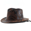 Close-up of vintage western cowboy hat with newspaper print and manual stitching details - M(56-58CM) Adjustable / Coffee