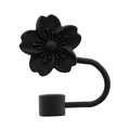 Matte black peach blossom silicone straw topper for 10mm straws compatible with Stanley cups - Peach Blossom Black