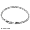 Bracciale a catena a corda argento 4mm per uomo e donna con chiusura a moschettone sicura - 20cm / Fibbia Quadrata 4mm / Colore acciaio