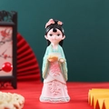 Ancient style Chinese maiden figurine in green and pink robes holding a book scroll - 1003-25 Medium Reading Book