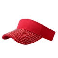 Red sun visor hat for women with sparkling rhinestones decoration and open top style - Red + Red Rhinestones