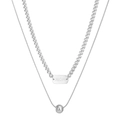 Collana a doppio strato argento con catena spessa, piastrina incisa MOM e pallina - Targhetta Rettangolare Incisa MOM (OYSN049S) / Argento