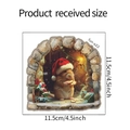 Detail view of 3D Christmas mouse hole wall sticker showing 11.5cm square product size - Hat-Wearing Hamster Eating Cookies Style (fun-s22) / 11.5*11.5cm