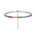 Rainbow gradient cubic zirconia bracelet in S925 sterling silver with adjustable chain - Machine-made Tennis Chain 3mm Colored Zirconium Electroplated White Gold Approx. 5.47g.