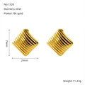 Minimalist 18K gold plated stainless steel geometric square earrings with vertical stripes - Rhombus Striped Style (1520)