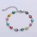 Bracciale Evil Eye colorato con catena in argento e chiusura a moschettone regolabile - Colore Acciaio + Occhio Tondo