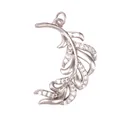 Silver feather pendant charm with micro-pave white zircon inlay for DIY jewelry - Feather Design / White Gold
