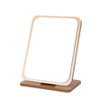 Foldable wooden desktop makeup mirror with brown rectangle frame and sturdy stand - Foldable Wooden Makeup Mirror