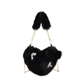 Elegante borsa a tracolla a cuore in ecopelliccia nera con catena in metallo - Nero