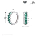 Detailed view of S925 silver hoop earrings featuring green zircons and precise measurements - 925 Silver / 925 Silver White Gold Plated - Green