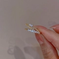Elegant gold heart ring with sparkling cubic zirconia stones and adjustable open band - Gold Heart-shaped Row Zircon