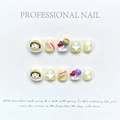 Uñas postizas amarillas para pies de niñas con diseño de personajes y dulces arcoíris - XS / Chica Cereza